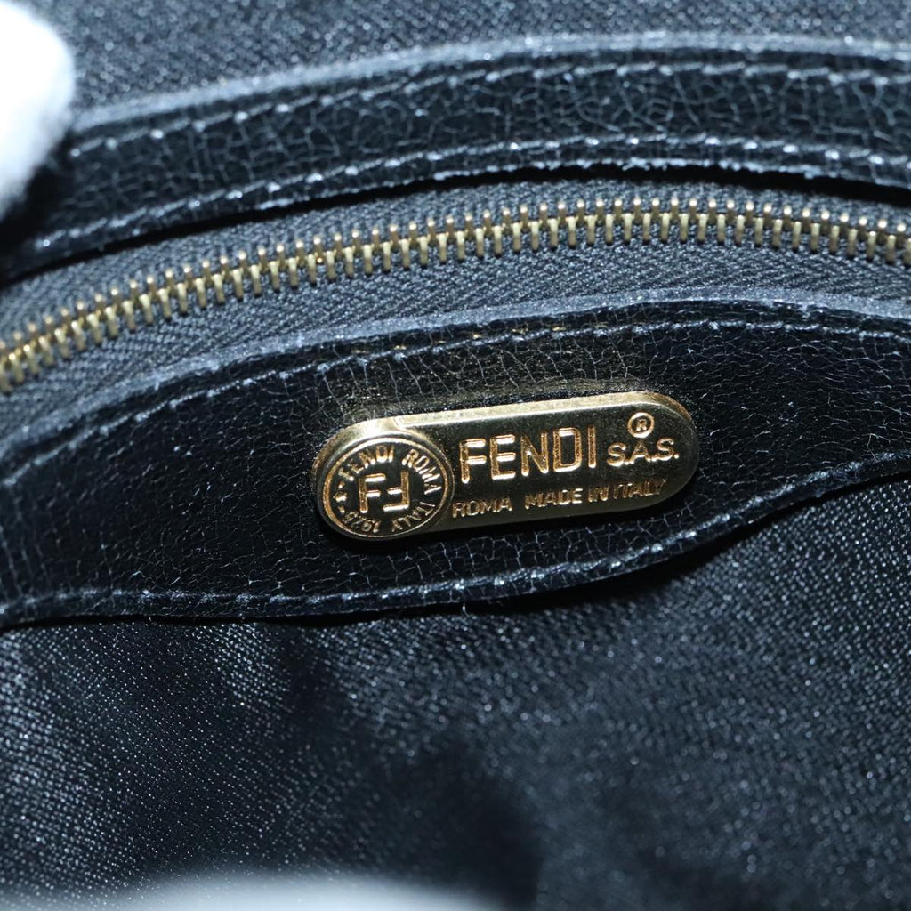 FENDI Hand Bag Leather 2way Black Gold 85768