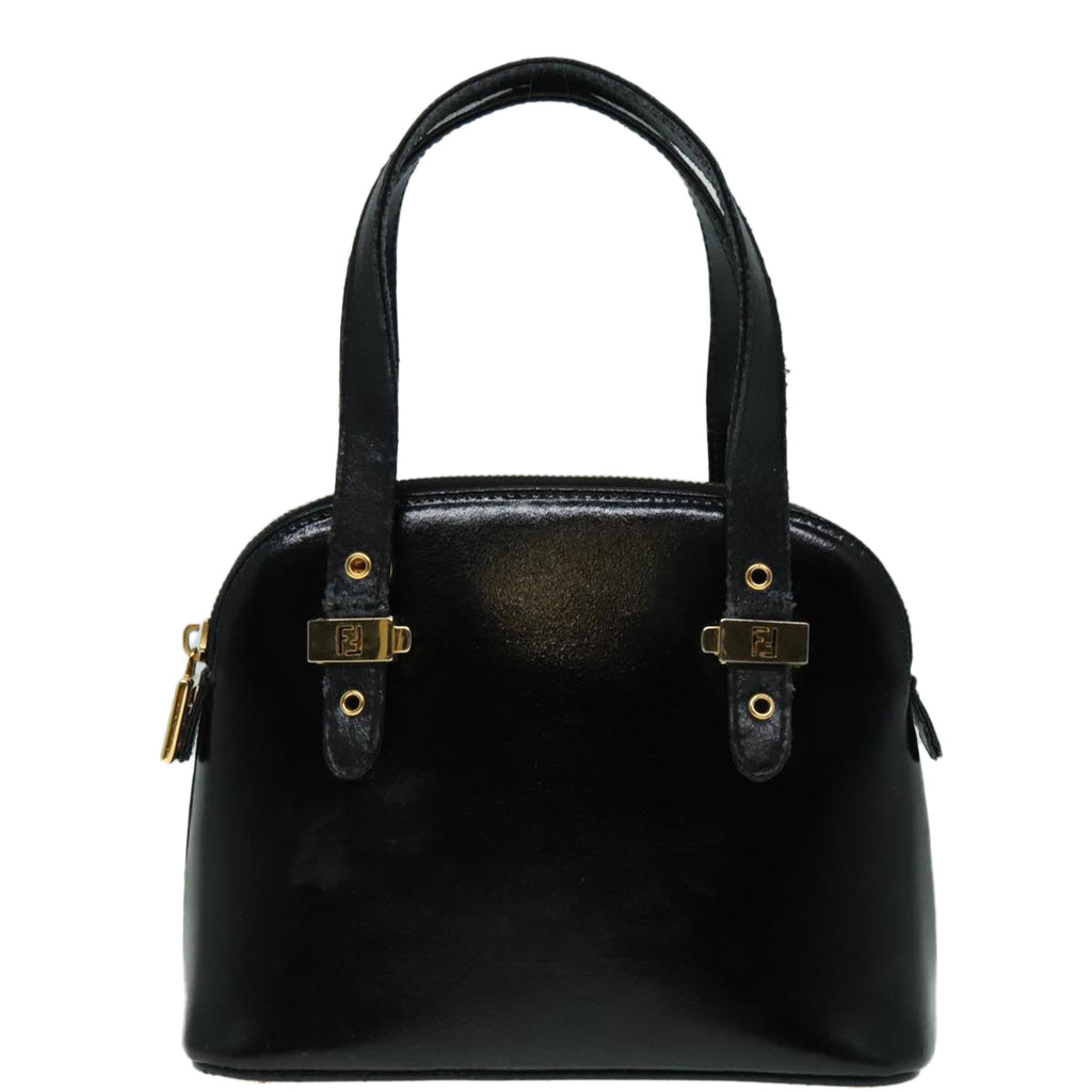 FENDI Hand Bag Leather 2way Black Gold 85768