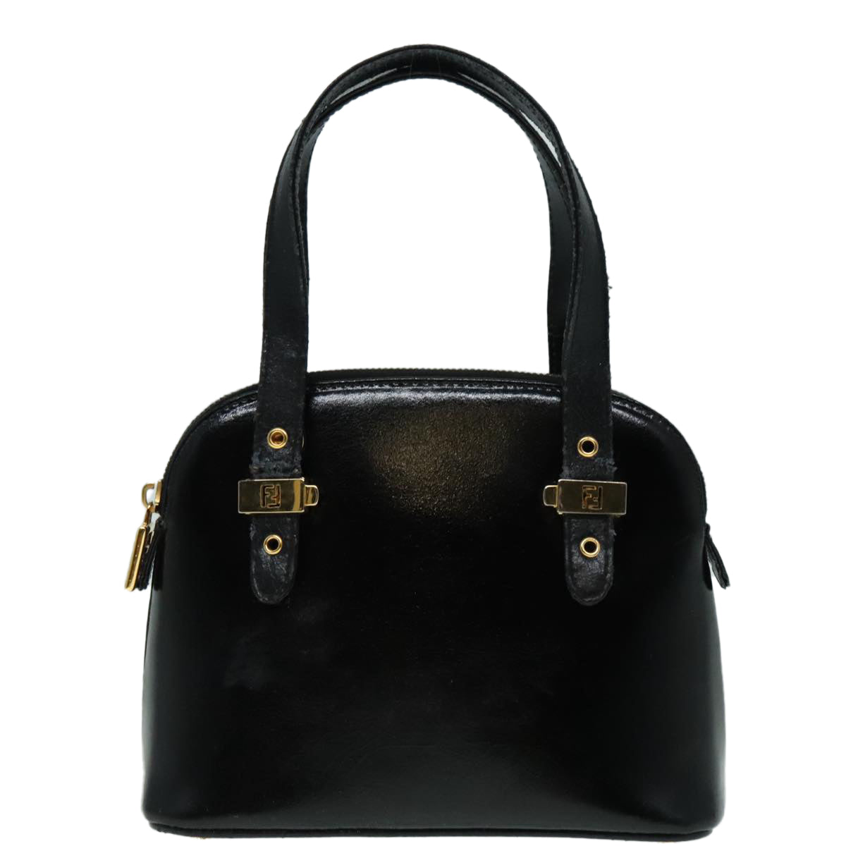 FENDI Hand Bag Leather 2way Black Gold 85768