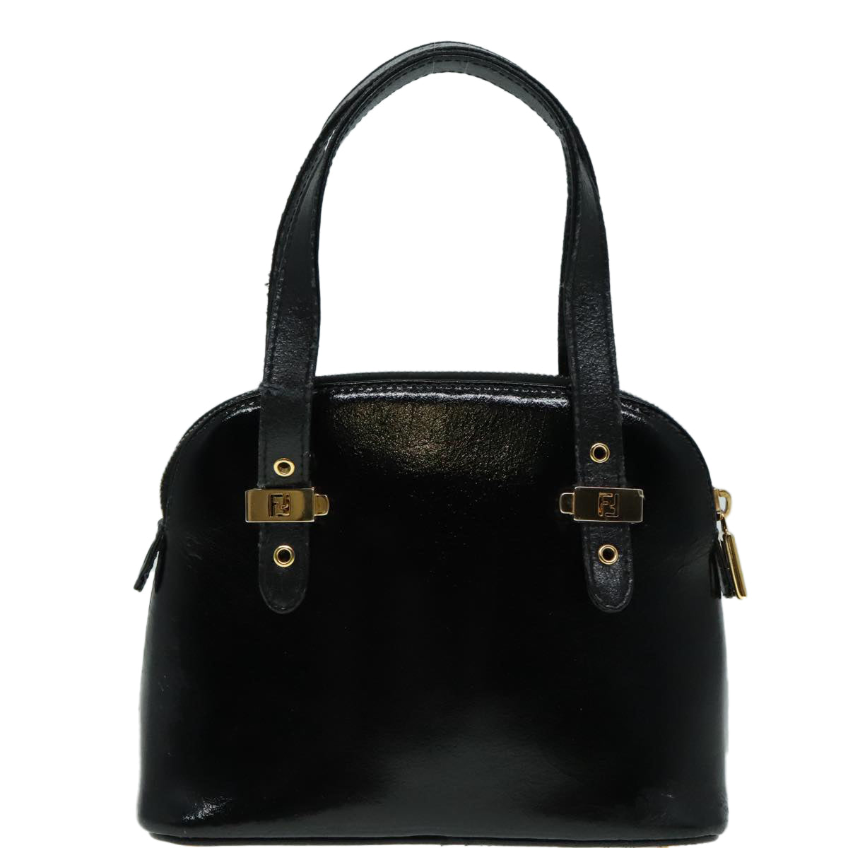 FENDI Hand Bag Leather 2way Black Gold 85768