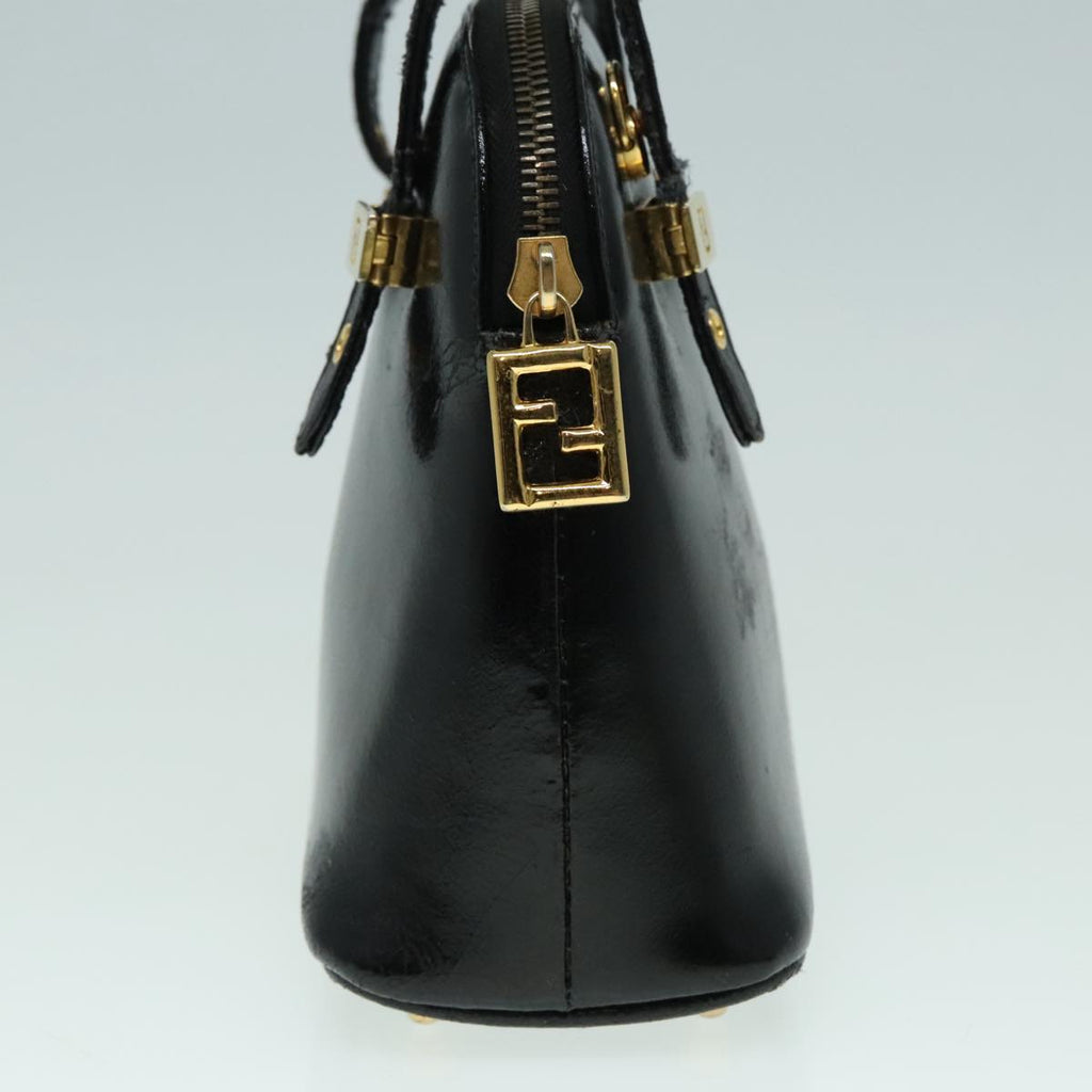 FENDI Hand Bag Leather 2way Black Gold 85768