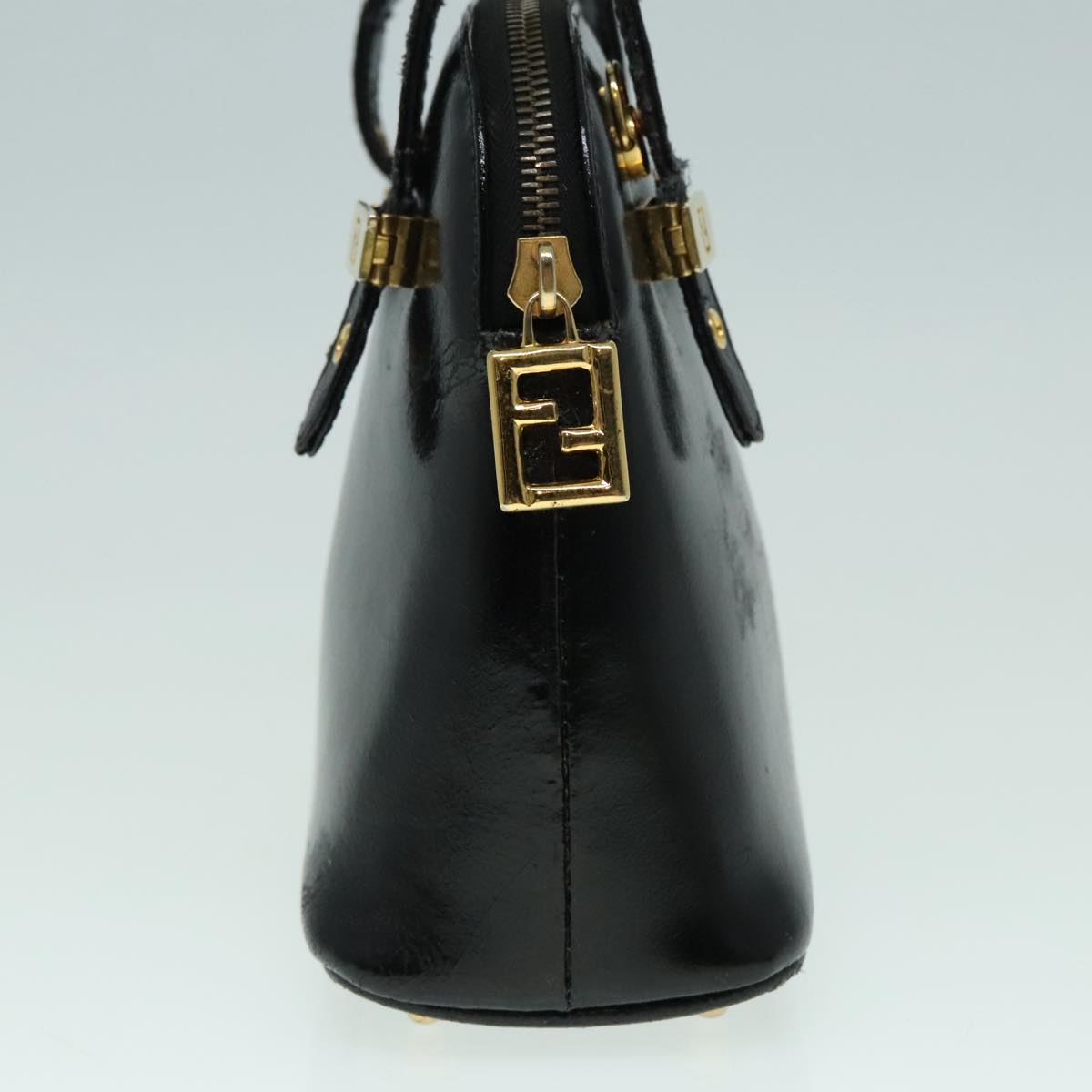 FENDI Hand Bag Leather 2way Black Gold 85768