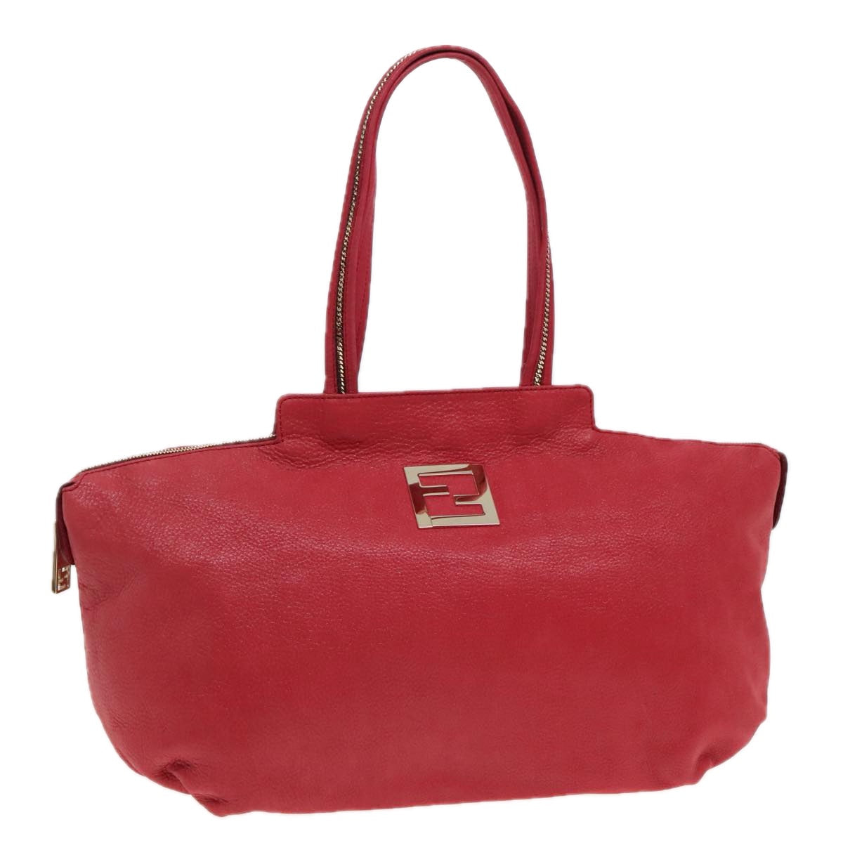FENDI Tote Bag Leather Gold Red 85774