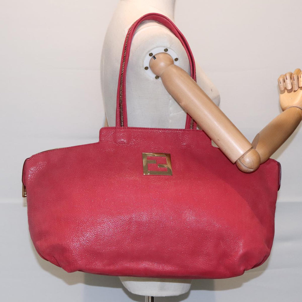 FENDI Tote Bag Leather Gold Red 85774