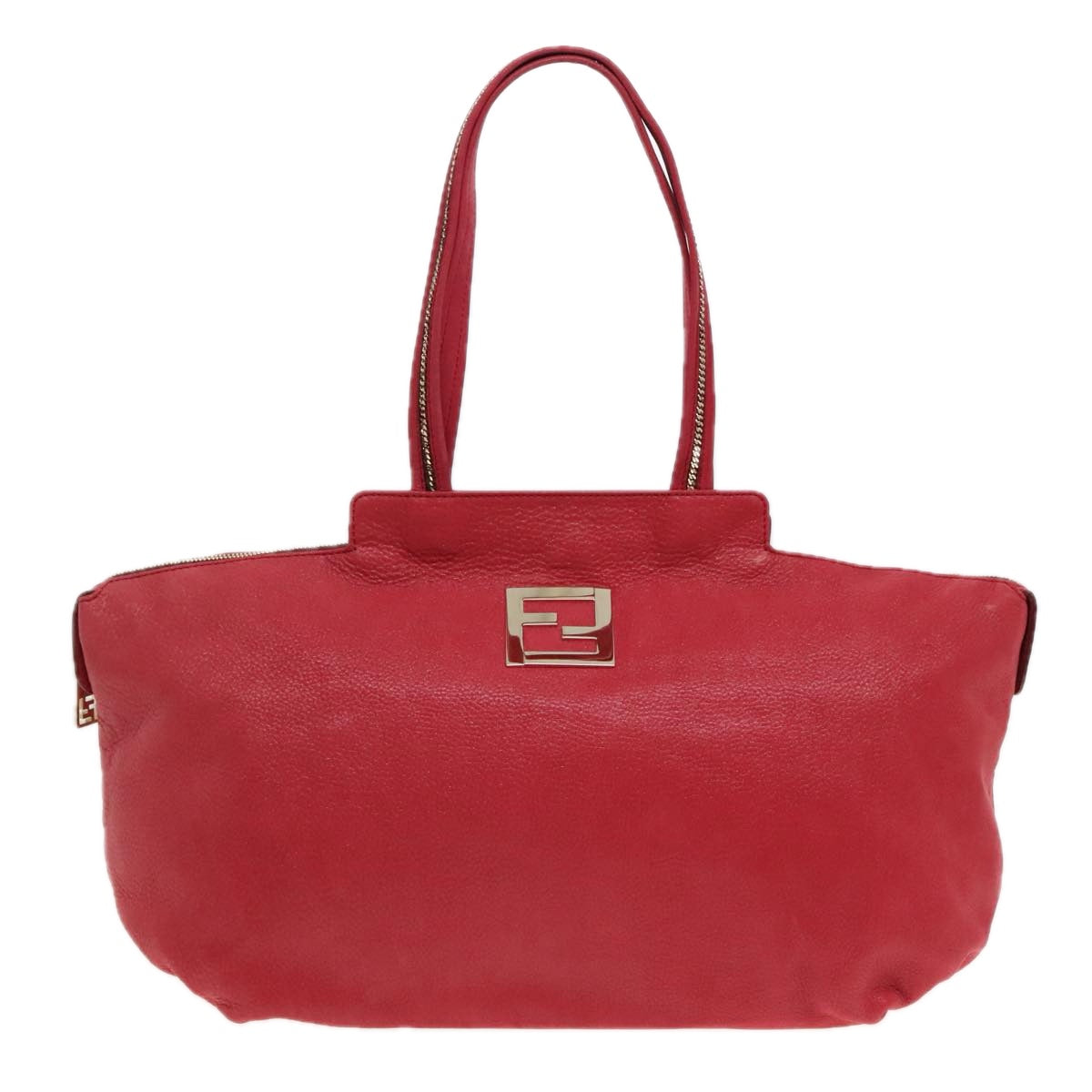 FENDI Tote Bag Leather Gold Red 85774