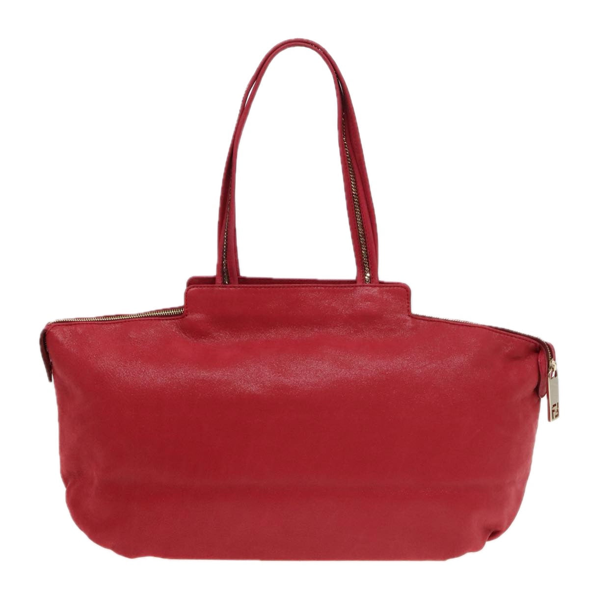 FENDI Tote Bag Leather Gold Red 85774