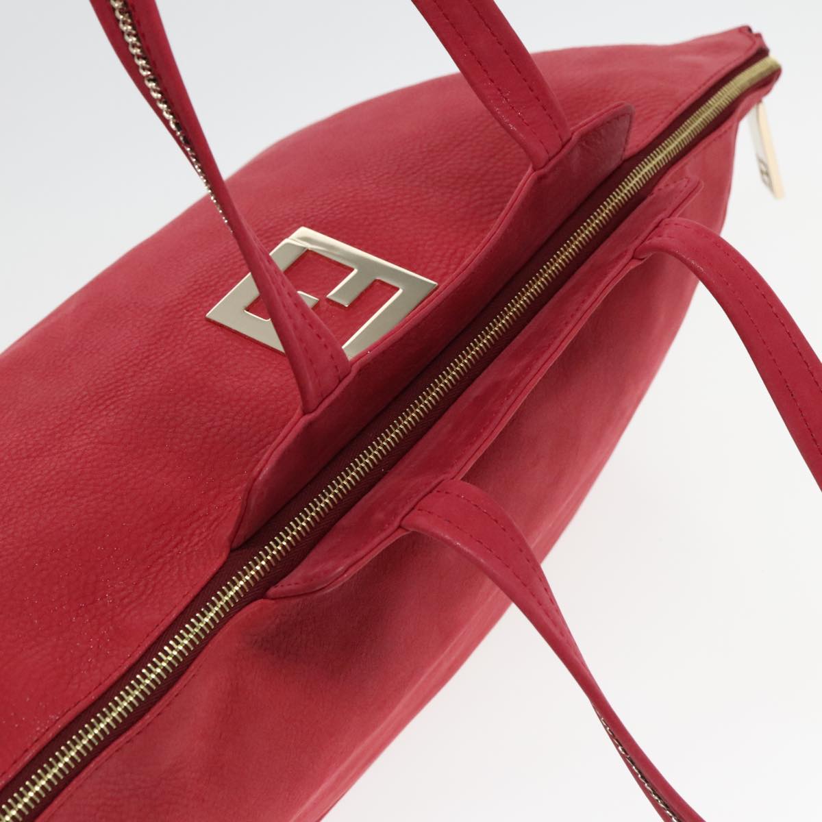 FENDI Tote Bag Leather Gold Red 85774