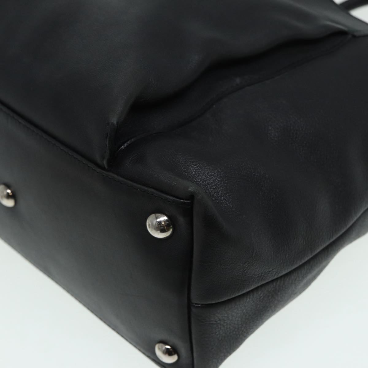 GUCCI Hand Bag Leather Black Silver 85832