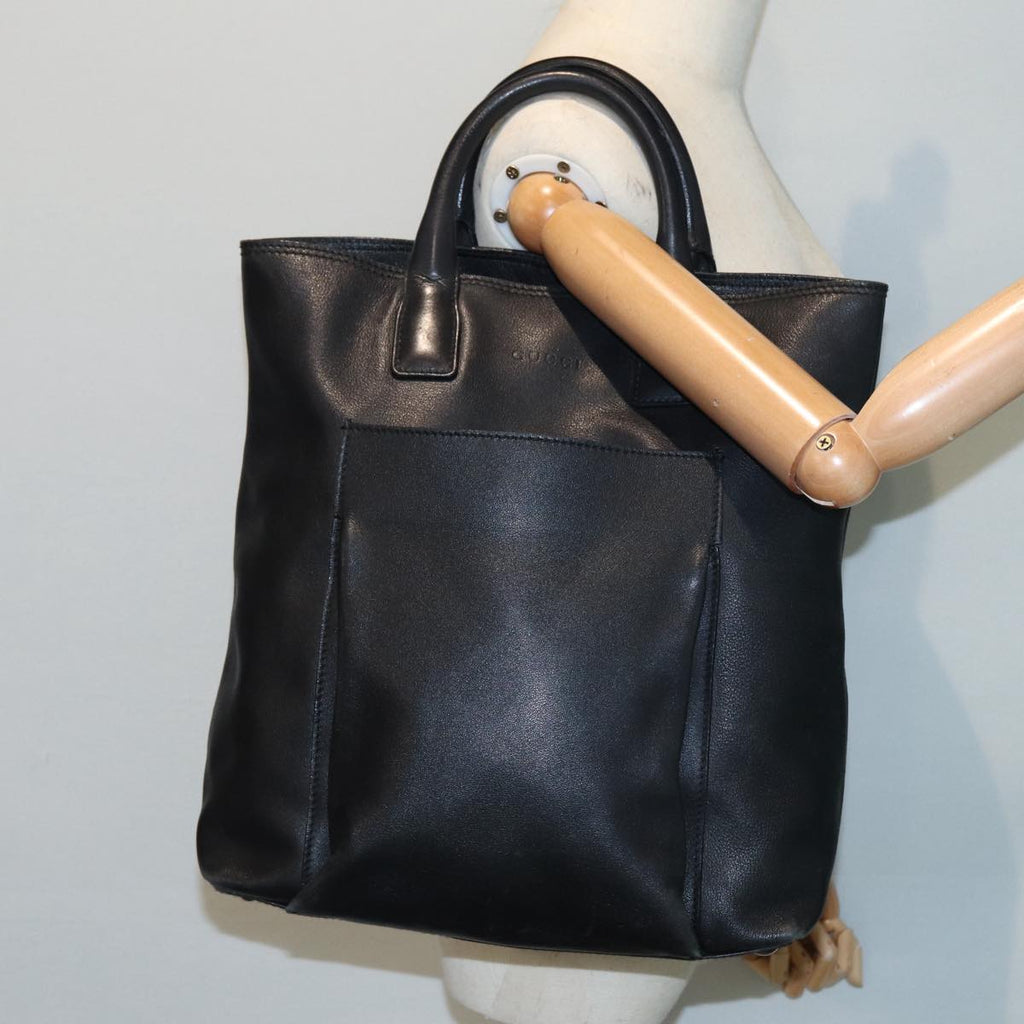 GUCCI Hand Bag Leather Black Silver 85832