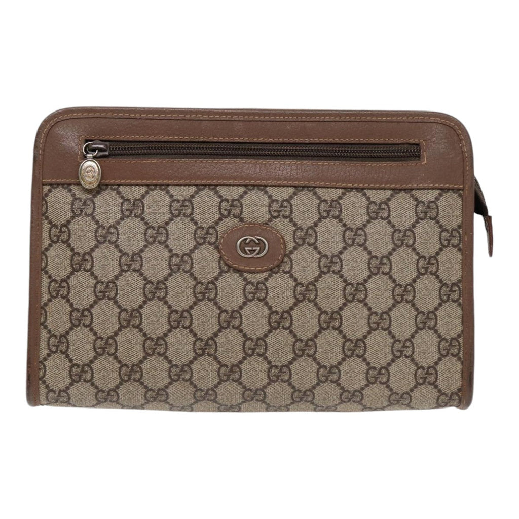 GUCCI GG Supreme Clutch Bag PVC Beige Gold 014 122 6063 85839