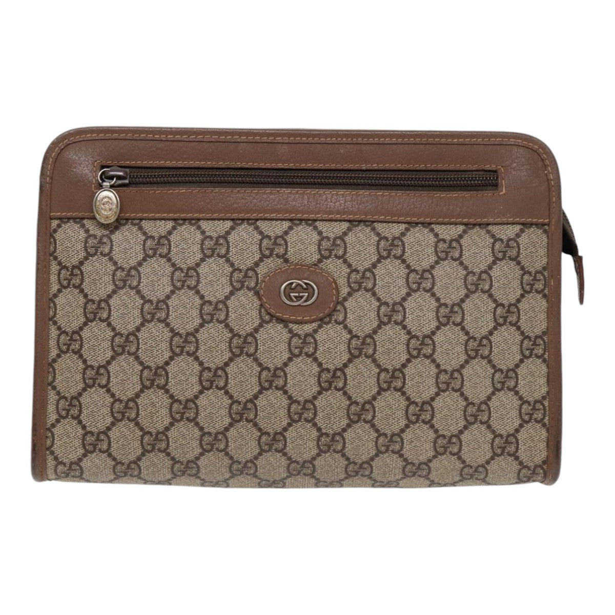 GUCCI GG Supreme Clutch Bag PVC Beige Gold 014 122 6063 85839