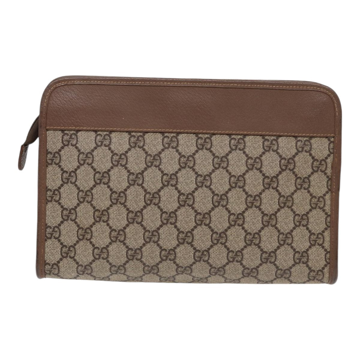 GUCCI GG Supreme Clutch Bag PVC Beige Gold 014 122 6063 85839