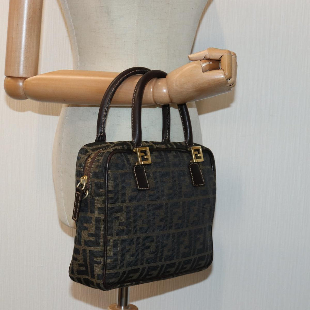 FENDI Zucca Canvas Hand Bag Brown Black gold 85877
