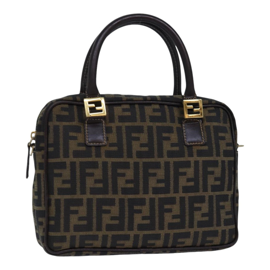 FENDI Zucca Canvas Hand Bag Brown Black gold 85877