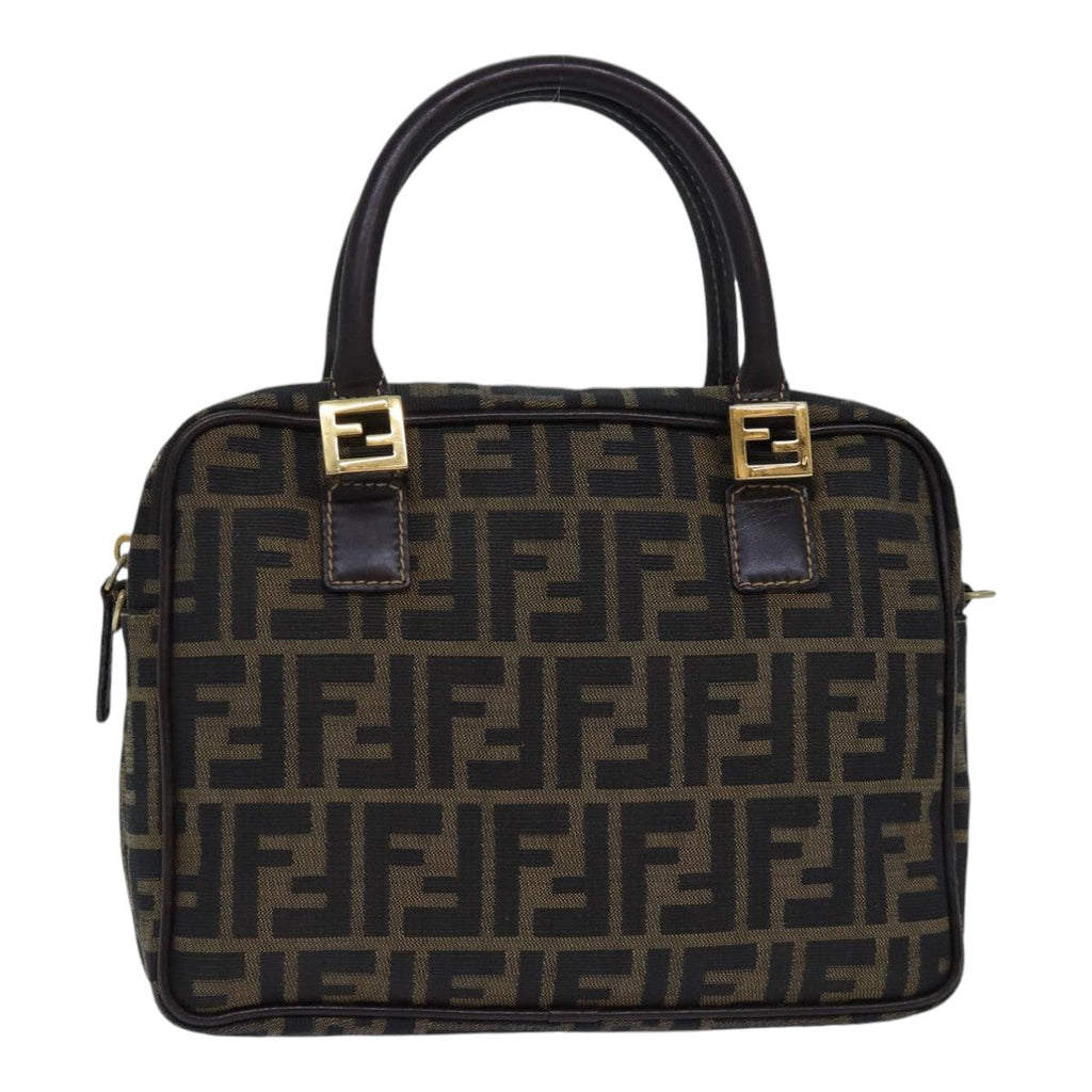 FENDI Zucca Canvas Hand Bag Brown Black gold 85877