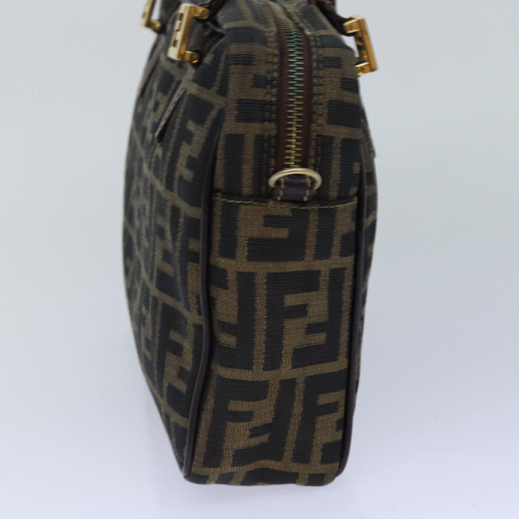FENDI Zucca Canvas Hand Bag Brown Black gold 85877