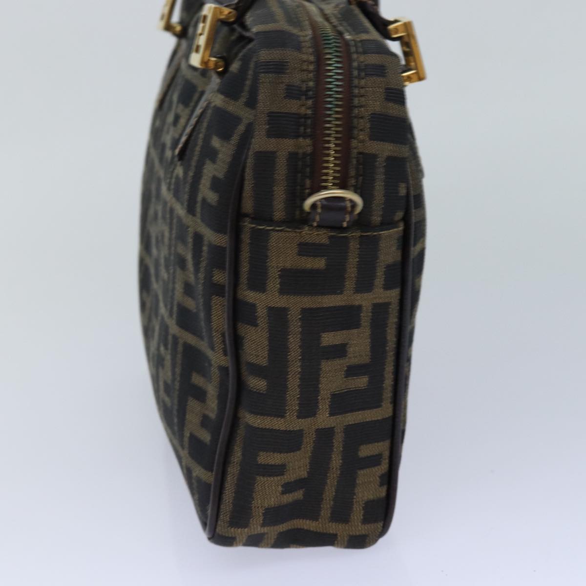 FENDI Zucca Canvas Hand Bag Brown Black gold 85877