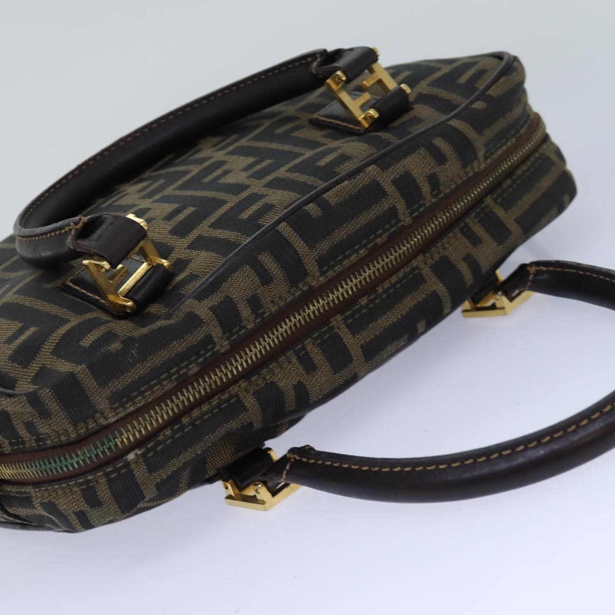 FENDI Zucca Canvas Hand Bag Brown Black gold 85877