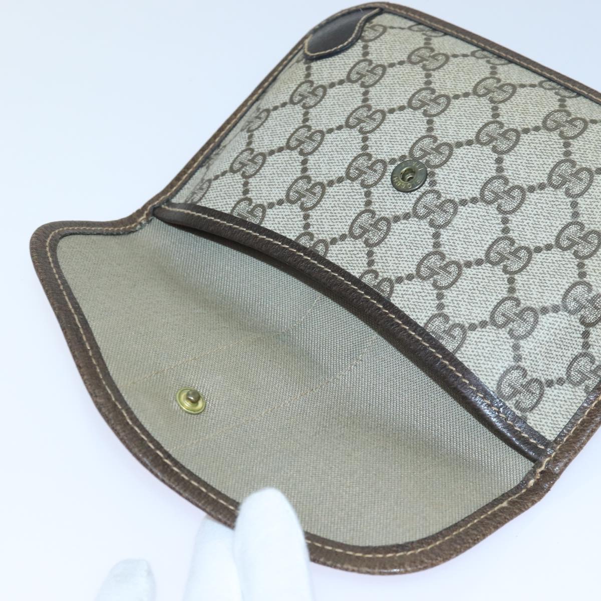 GUCCI GG Supreme Web Sherry Line Pouch PVC Leather Beige Red Green 85886
