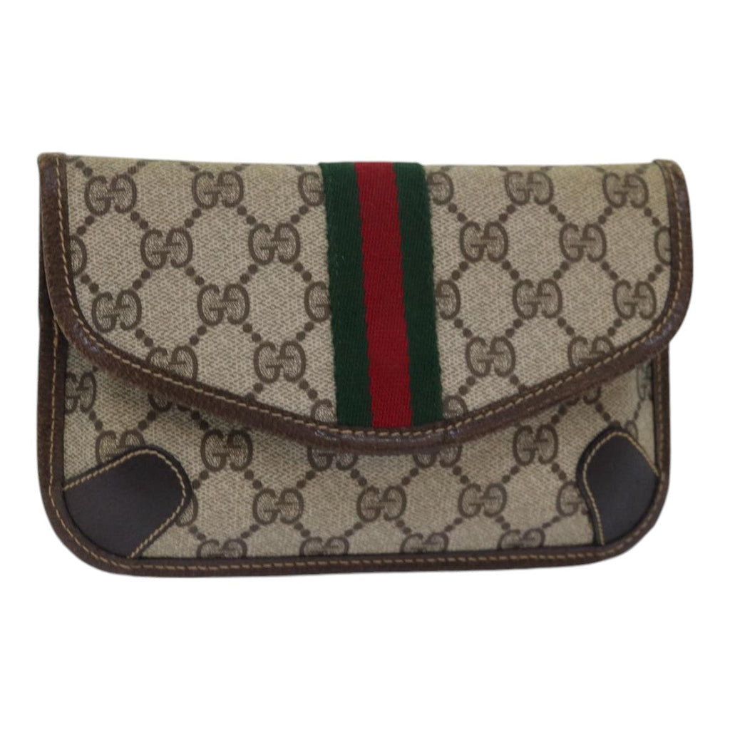 GUCCI GG Supreme Web Sherry Line Pouch PVC Leather Beige Red Green 85886