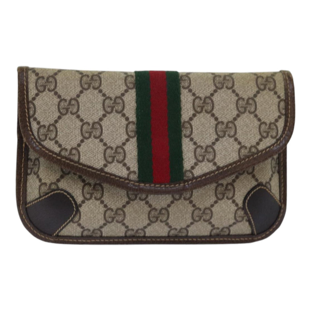 GUCCI GG Supreme Web Sherry Line Pouch PVC Leather Beige Red Green 85886
