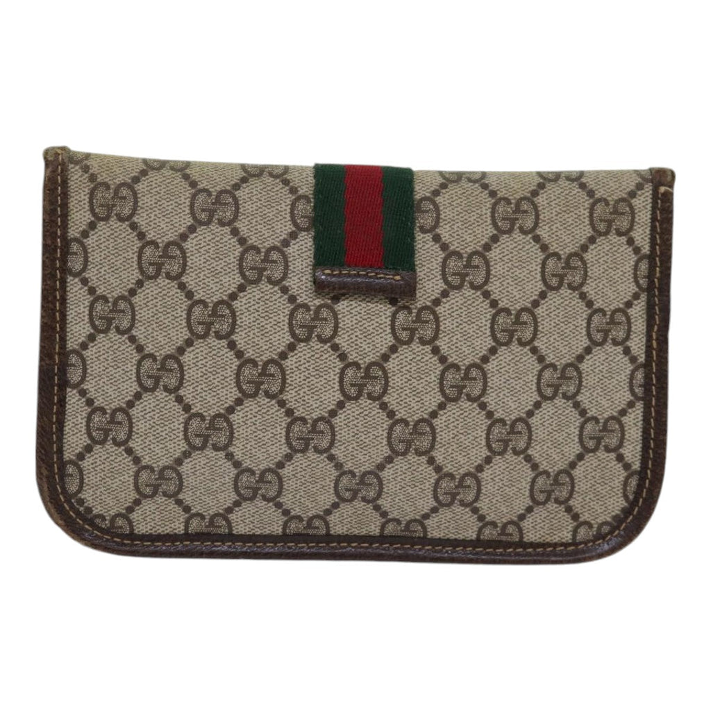 GUCCI GG Supreme Web Sherry Line Pouch PVC Leather Beige Red Green 85886