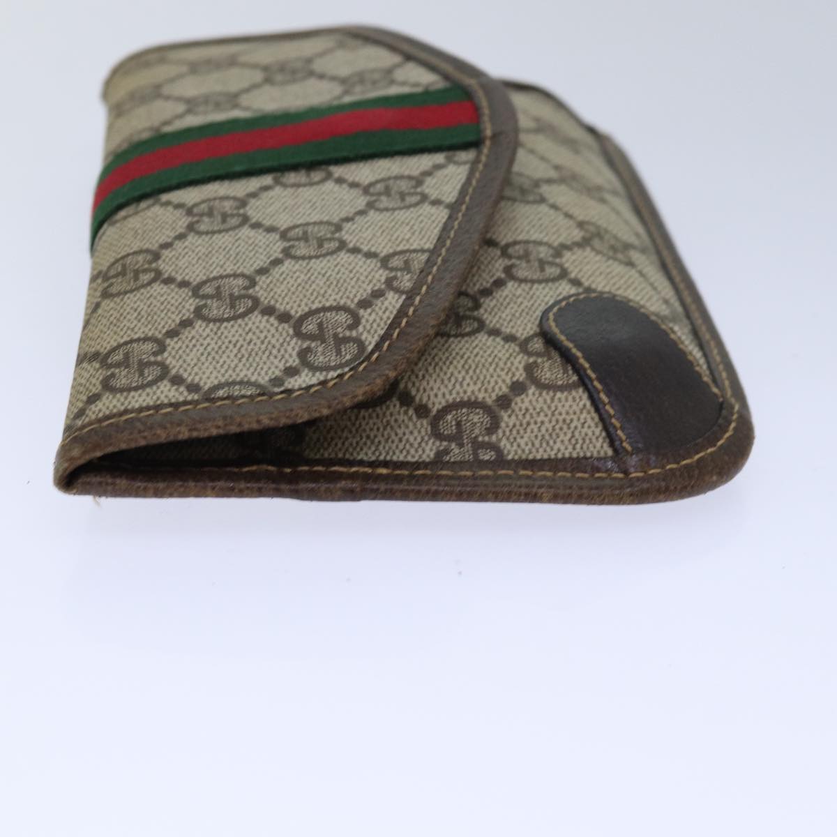 GUCCI GG Supreme Web Sherry Line Pouch PVC Leather Beige Red Green 85886