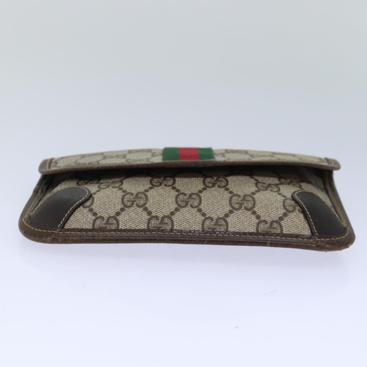 GUCCI GG Supreme Web Sherry Line Pouch PVC Leather Beige Red Green 85886
