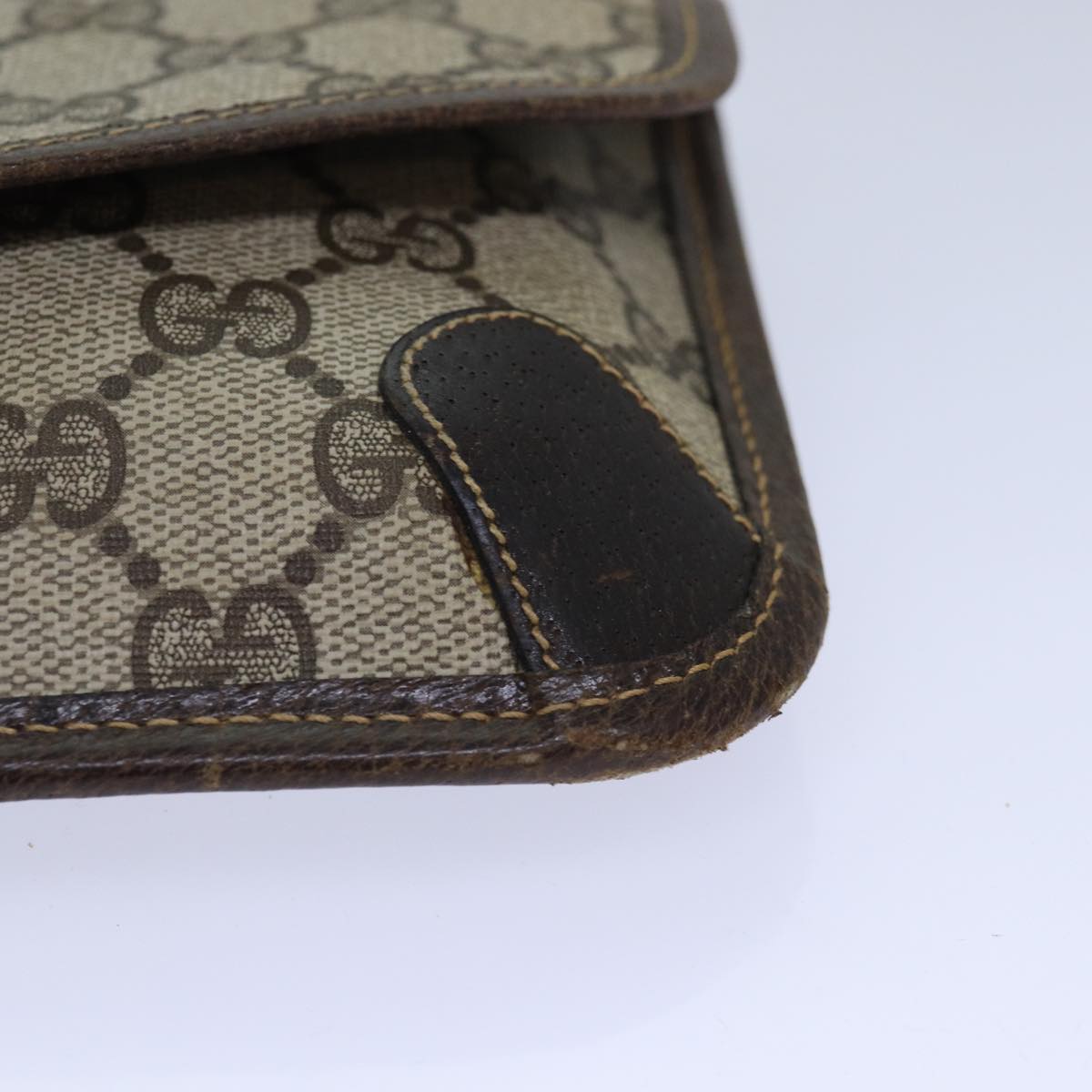 GUCCI GG Supreme Web Sherry Line Pouch PVC Leather Beige Red Green 85886