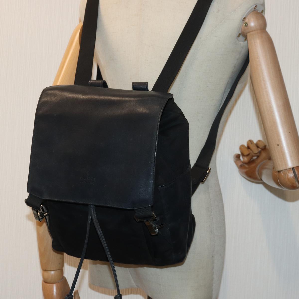GUCCI Backpack Nylon Leather Black 85892