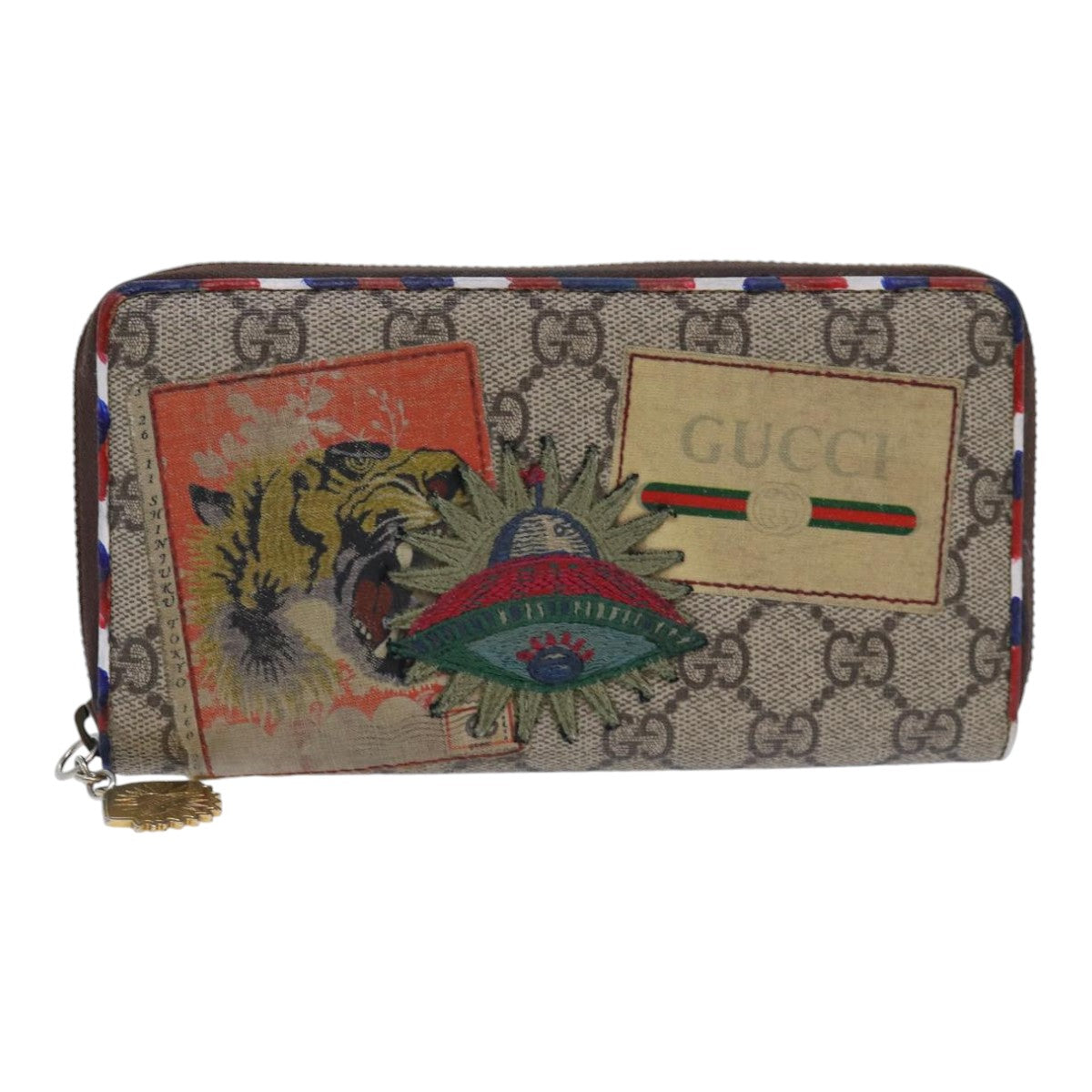 GUCCI GG Supreme Long Wallet PVC Beige Silver Beige 473909 85893