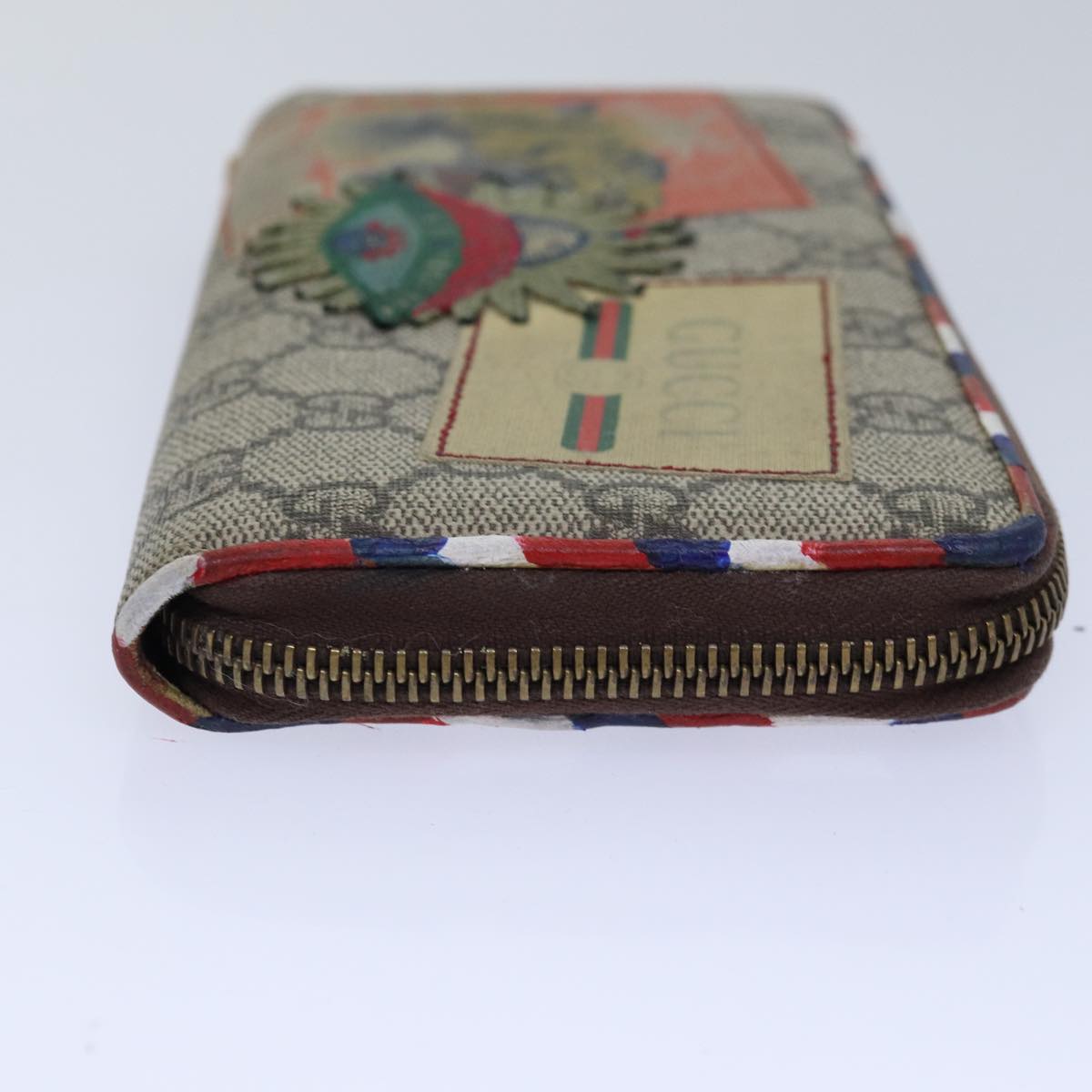 GUCCI GG Supreme Long Wallet PVC Beige Silver Beige 473909 85893