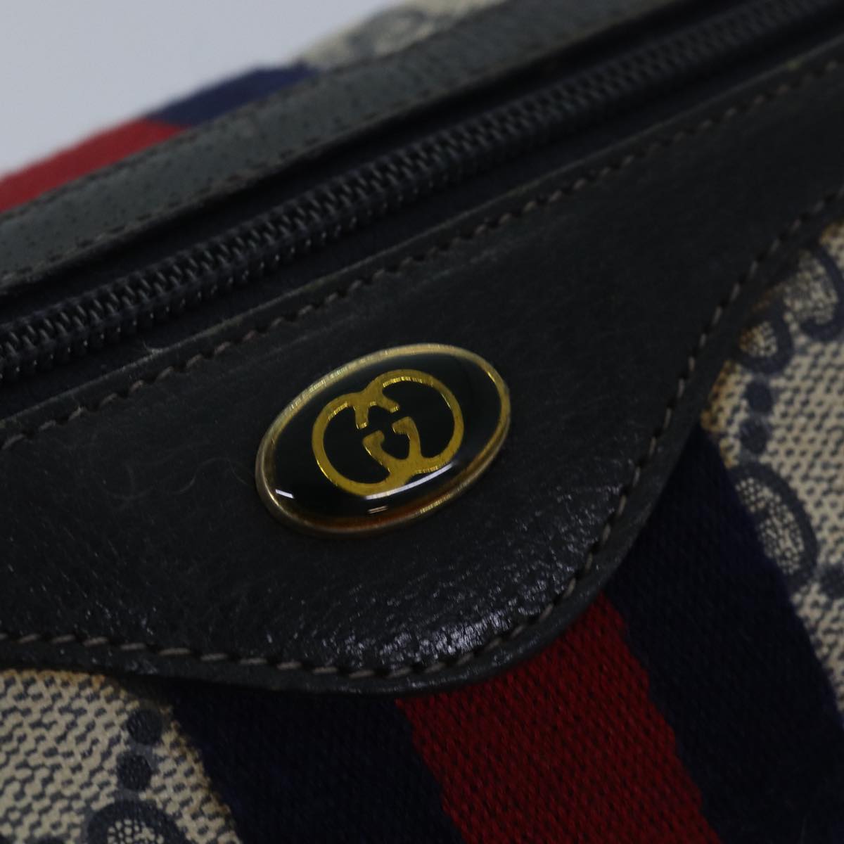 GUCCI GG Supreme Sherry Line Hand Bag PVC Navy Red 39 02 006 85906