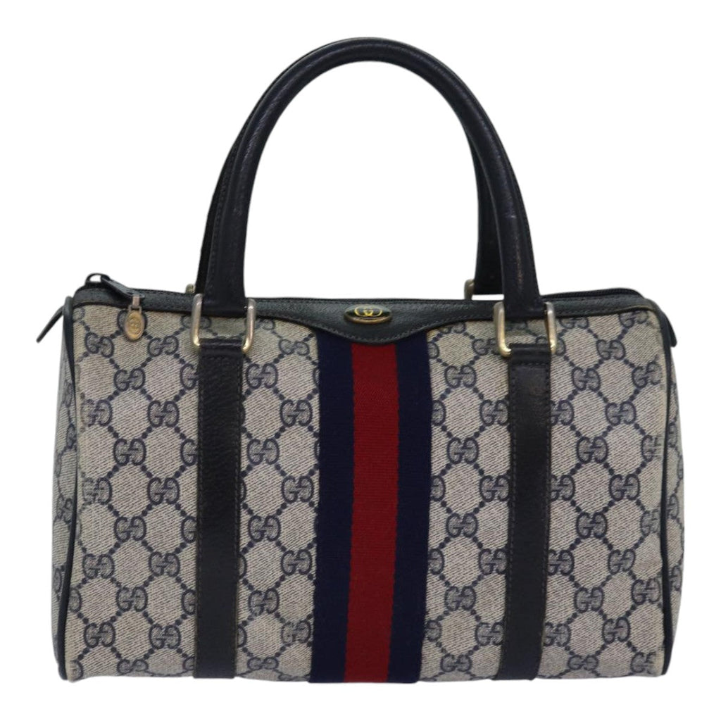 GUCCI GG Supreme Sherry Line Hand Bag PVC Navy Red 39 02 006 85906