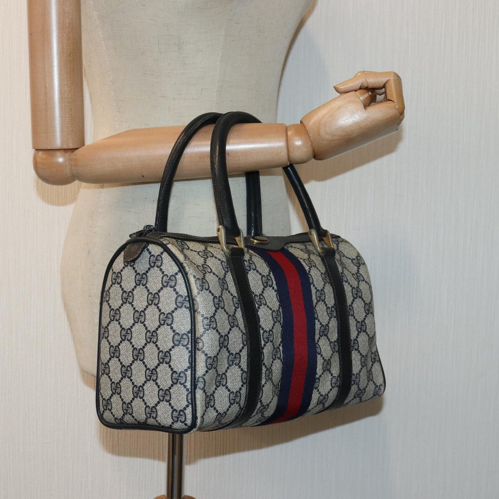 GUCCI GG Supreme Sherry Line Hand Bag PVC Navy Red 39 02 006 85906