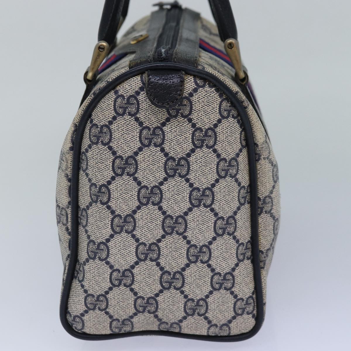 GUCCI GG Supreme Sherry Line Hand Bag PVC Navy Red 39 02 006 85906