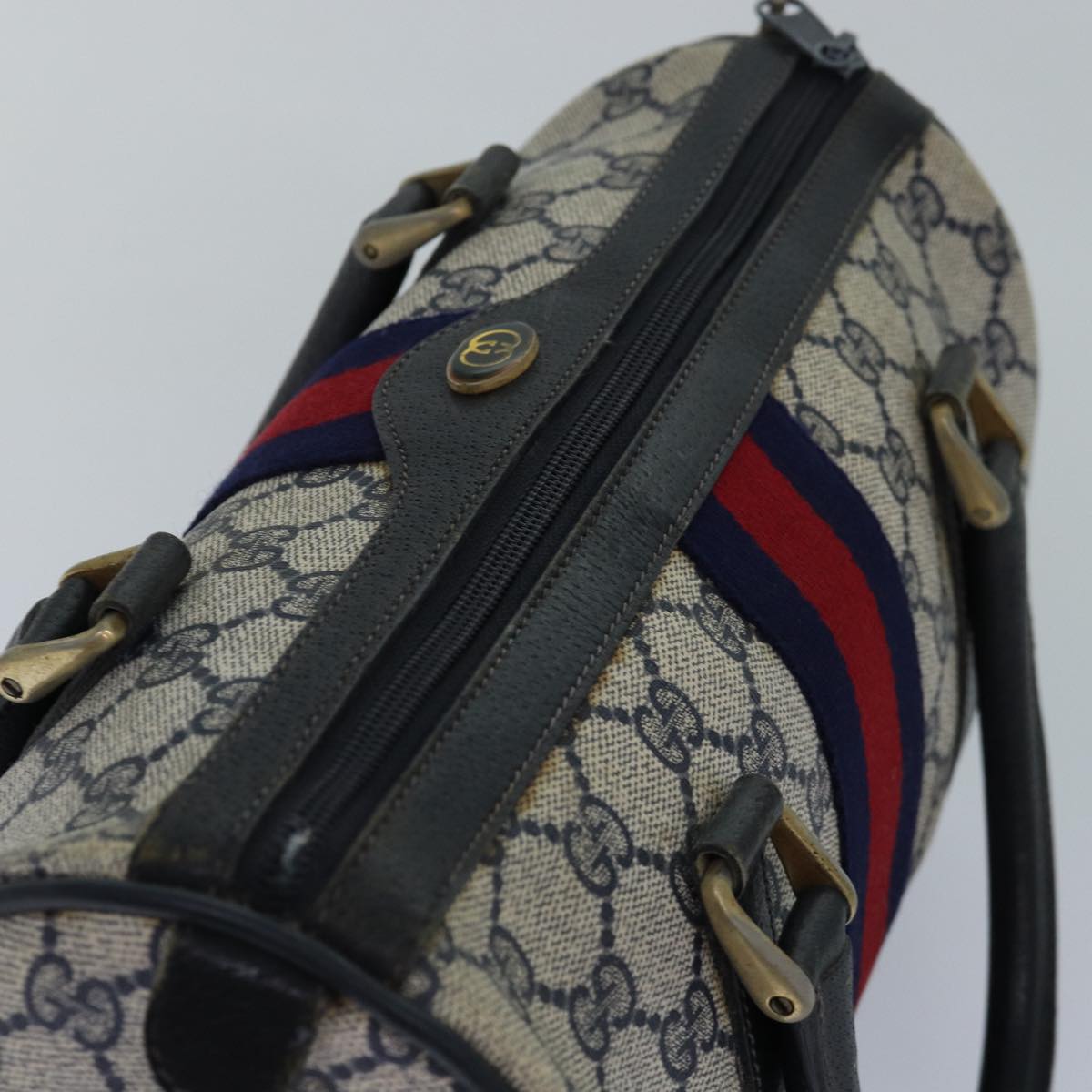 GUCCI GG Supreme Sherry Line Hand Bag PVC Navy Red 39 02 006 85906