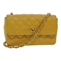 CHANEL Mini Matelasse Chain Shoulder Bag Lamb Skin Yellow Gold CC 85920