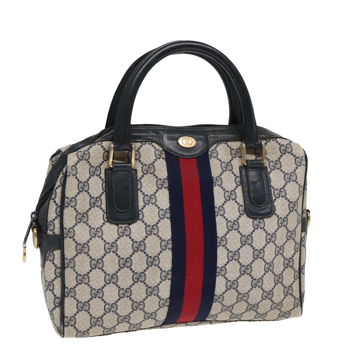 GUCCI GG Supreme Sherry Line Hand Bag PVC Navy Red 85974