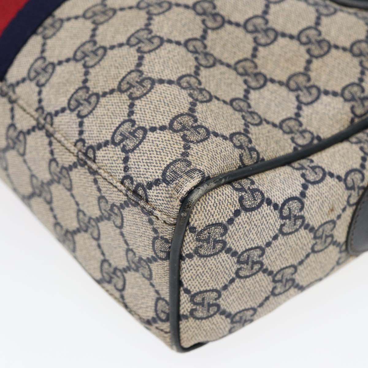 GUCCI GG Supreme Sherry Line Hand Bag PVC Navy Red 85974