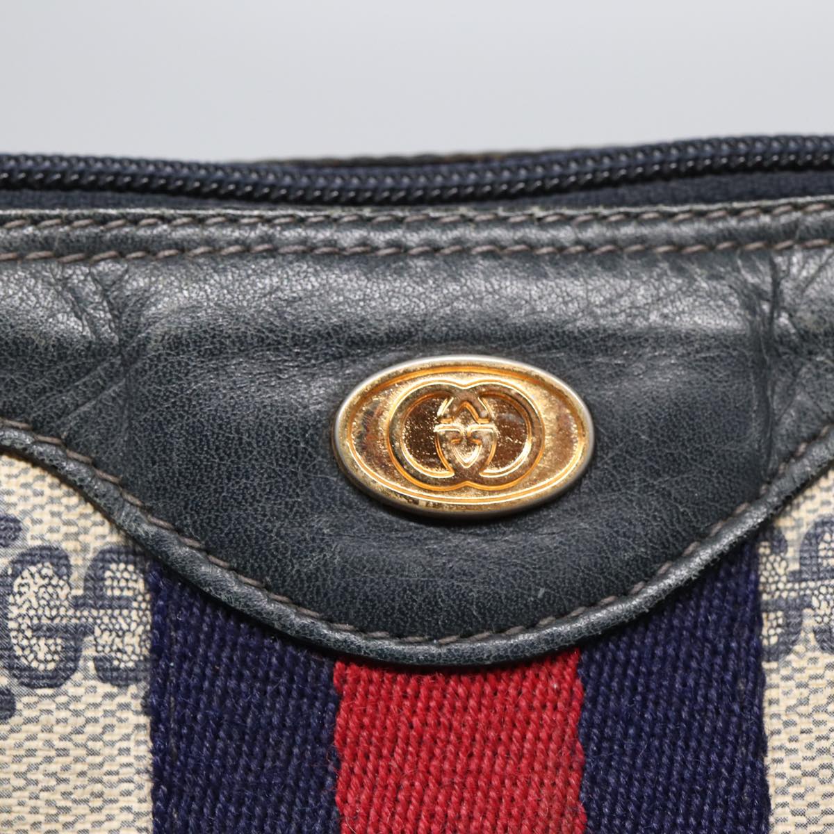 GUCCI GG Supreme Sherry Line Hand Bag PVC Navy Red 85974