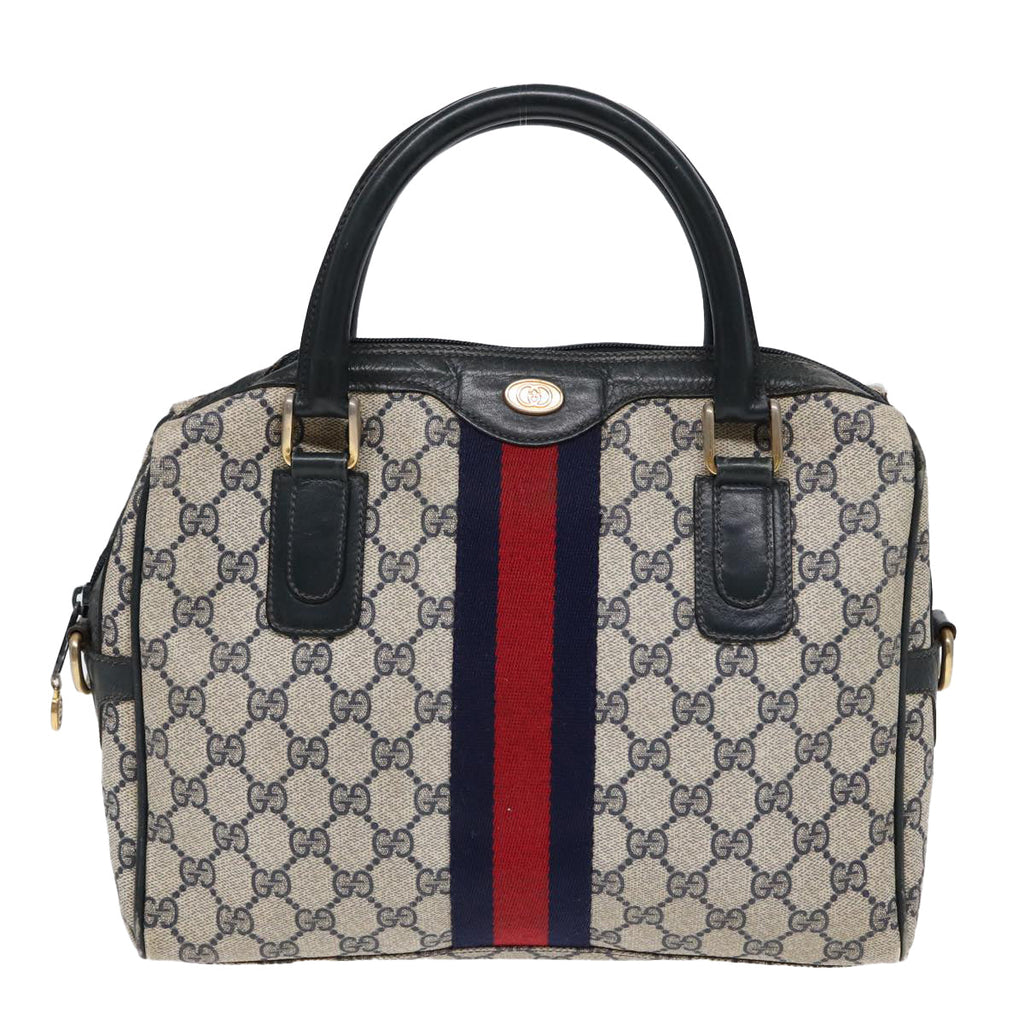 GUCCI GG Supreme Sherry Line Hand Bag PVC Navy Red 85974