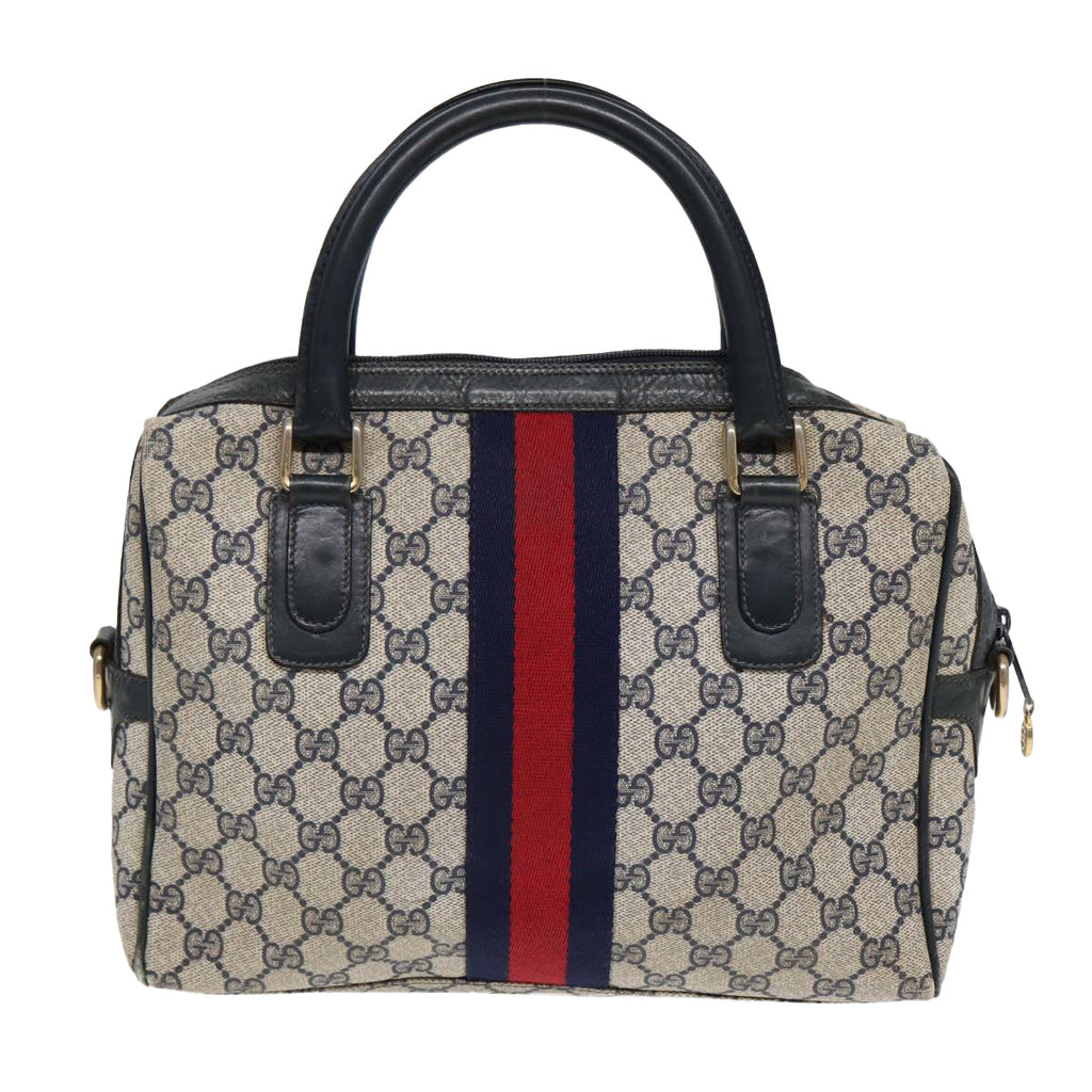 GUCCI GG Supreme Sherry Line Hand Bag PVC Navy Red 85974