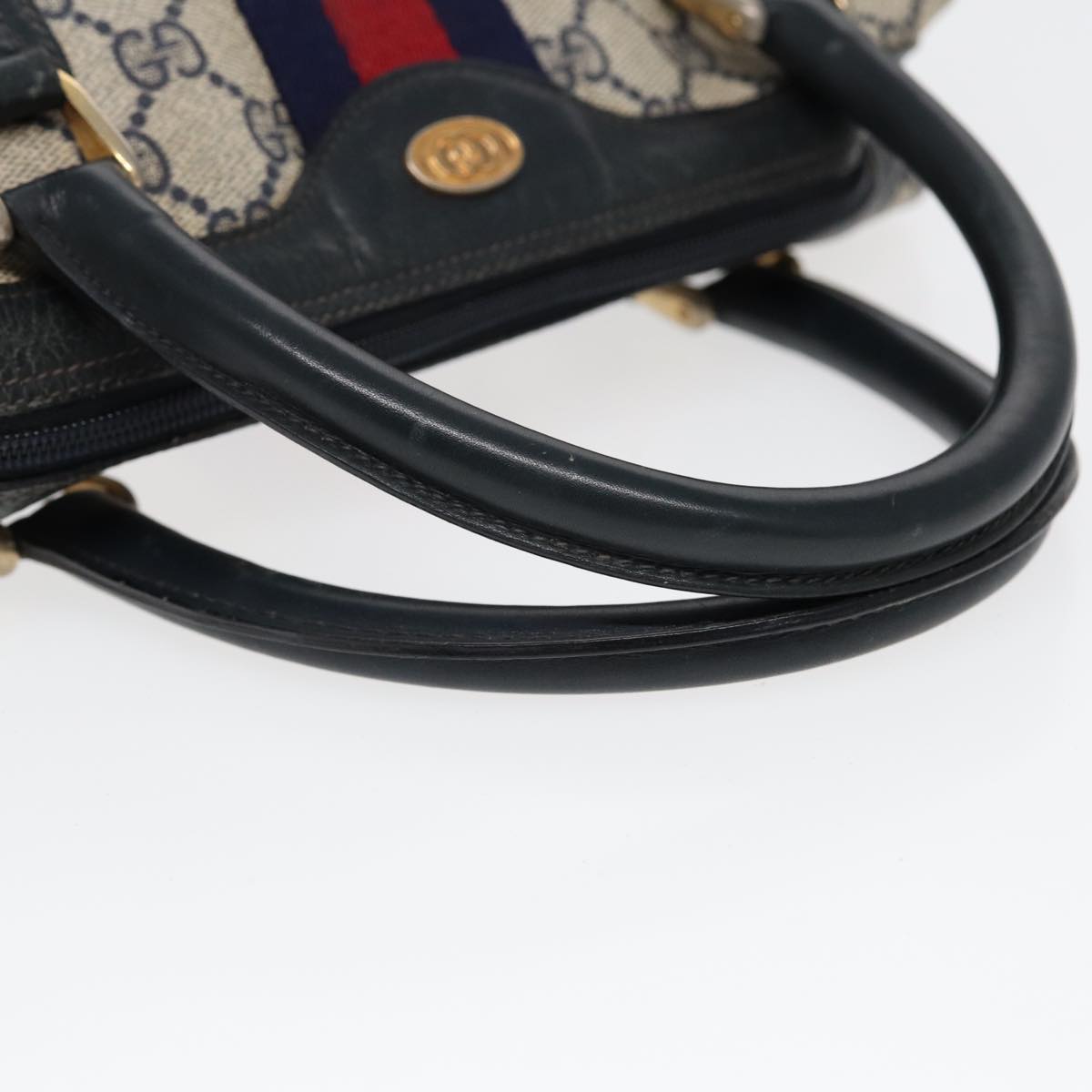 GUCCI GG Supreme Sherry Line Hand Bag PVC Navy Red 85974