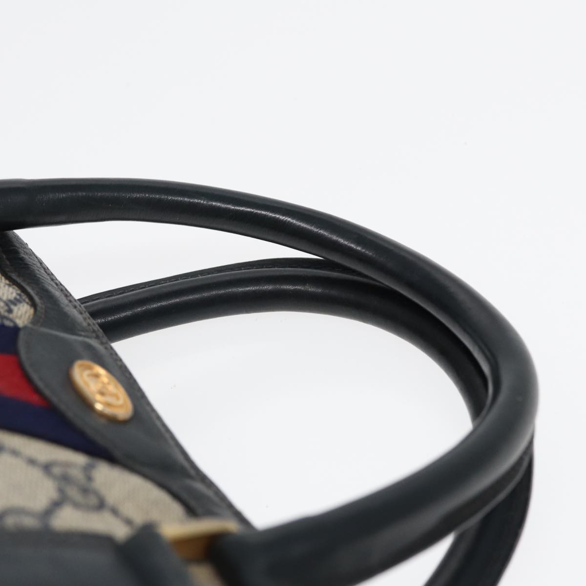 GUCCI GG Supreme Sherry Line Hand Bag PVC Navy Red 85974