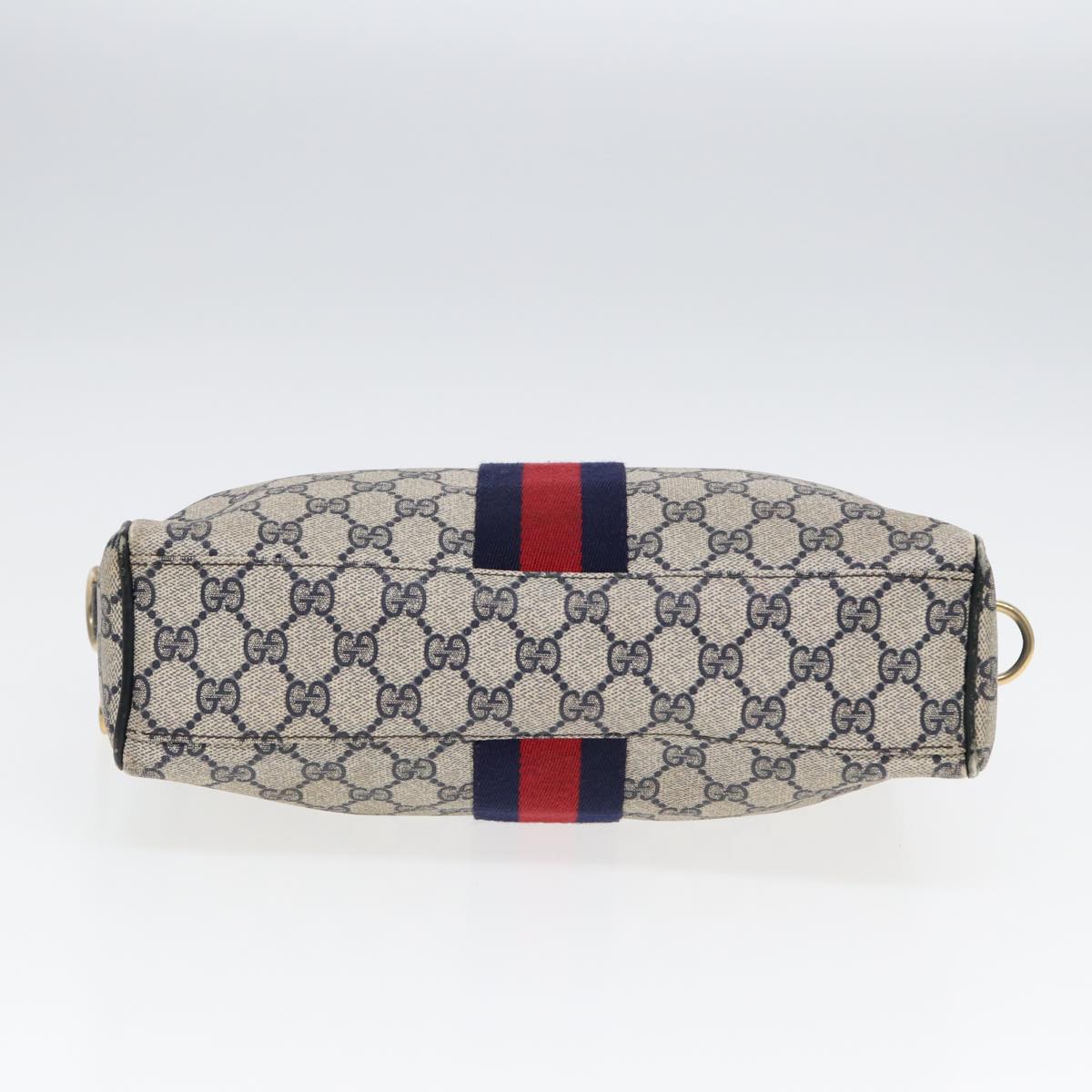 GUCCI GG Supreme Sherry Line Hand Bag PVC Navy Red 85974