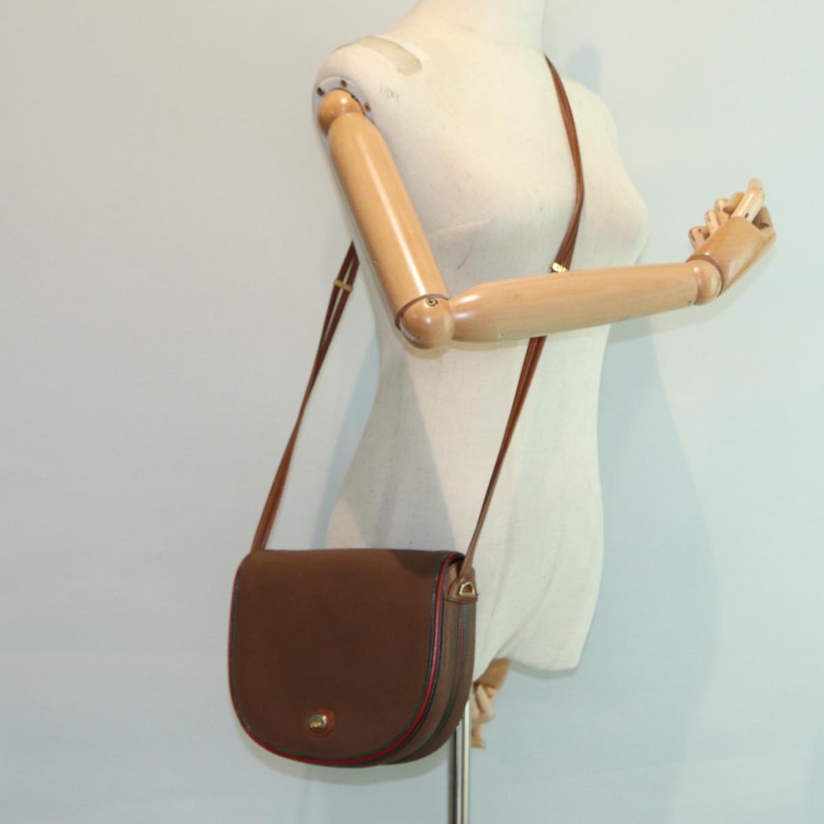 GUCCI Shoulder Bag Leather Brown Gold 001 261 1089 85976