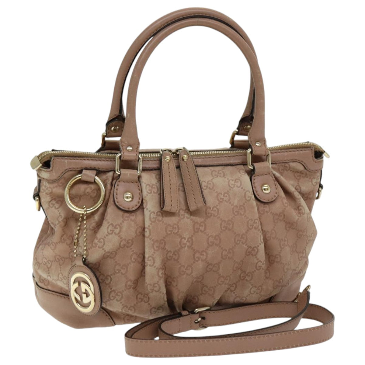 GUCCI GG Canvas Guccissima Hand Bag Leather 2way Pink Gold 247902 85982