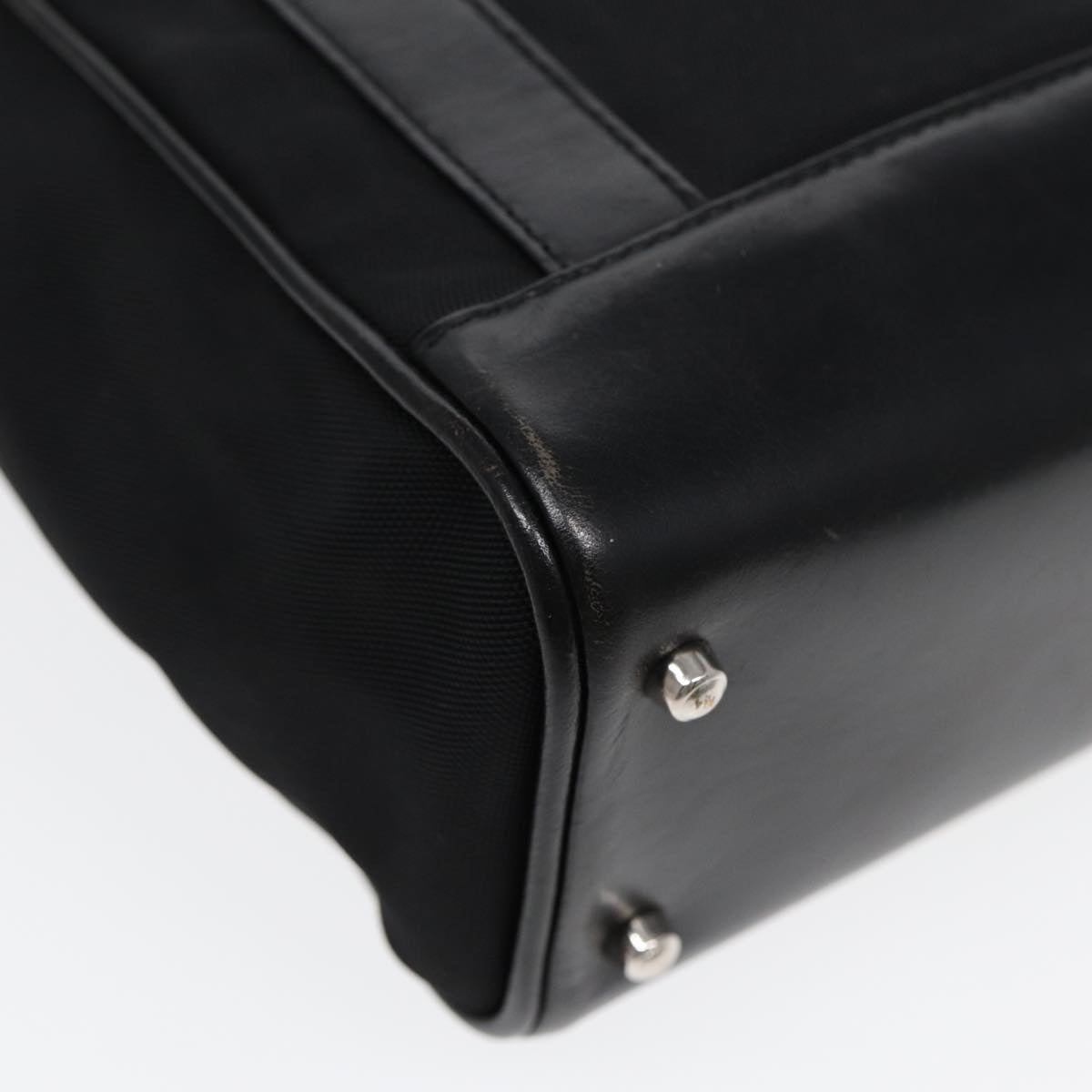 GUCCI Hand Bag Nylon Leather Black Silver 000 2854 0500 5 85984