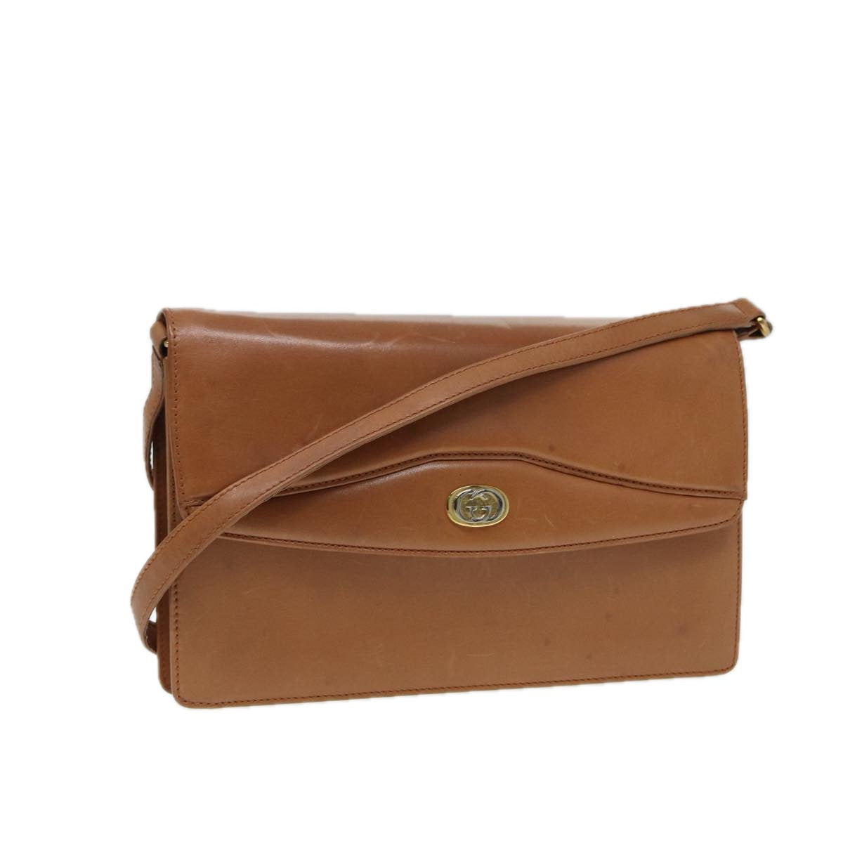 GUCCI Shoulder Bag Leather Brown Gold 004 406 0105 85985